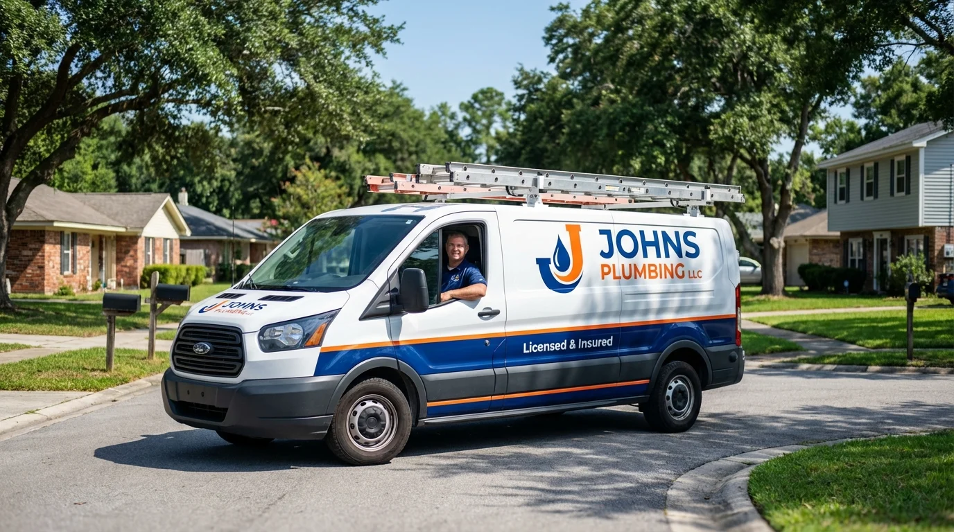Johns Plumbing LLC service van in Whitehall, NY