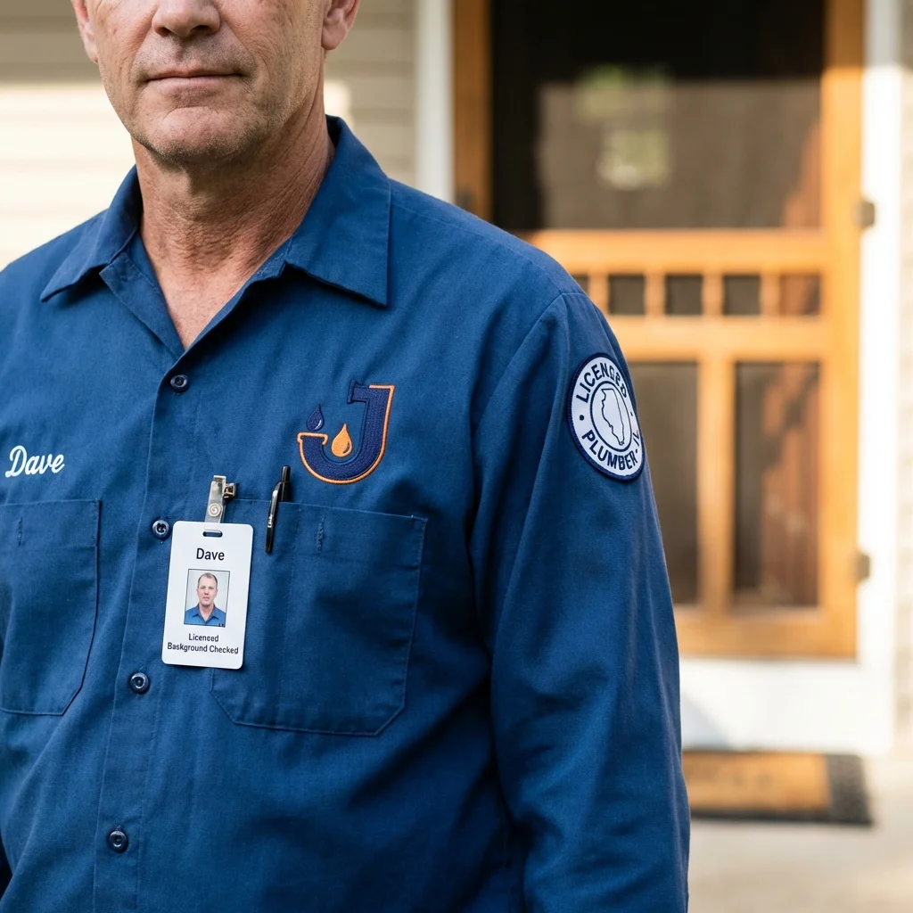 Licensed plumber showing ID badge in Whitehall, NY