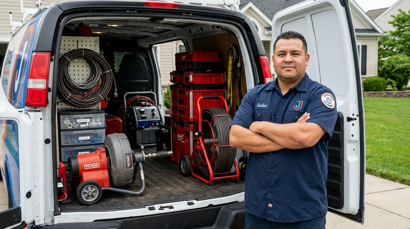 Professional drain cleaning equipment and Johns Plumbing LLC plumber in Whitehall