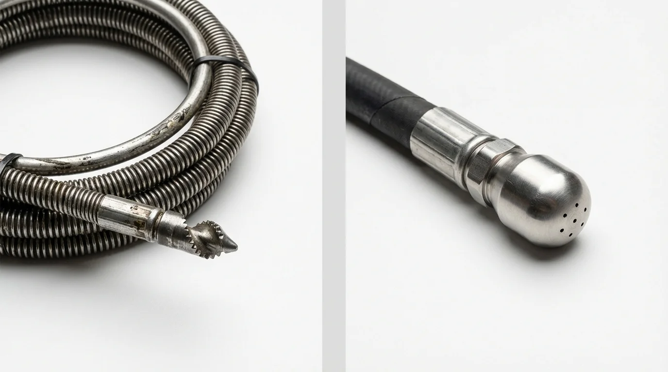 Drain snake cable and hydro jetting nozzle used for drain cleaning in Whitehall, NY