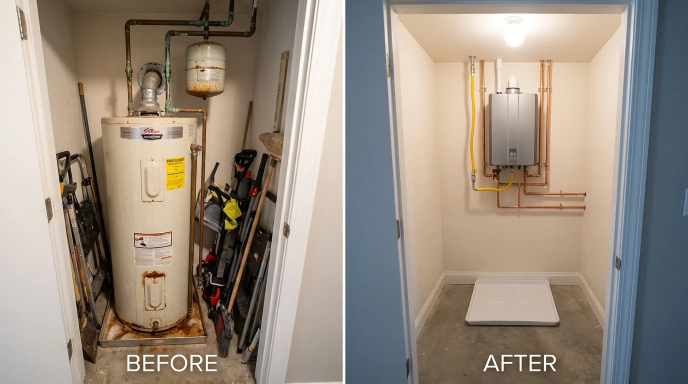 Tank water heater versus wall-mounted tankless unit comparison for Whitehall, NY homeowners