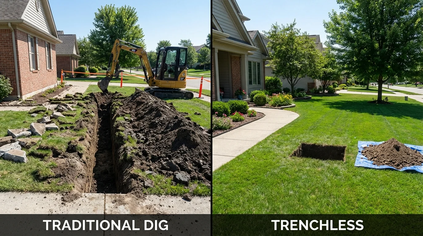 Trenchless sewer repair with minimal yard damage versus traditional excavation in Whitehall, NY